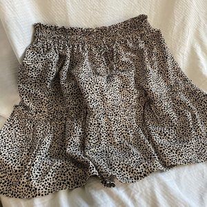 Crescent Brown Leopard Print Drawcord Tiered Pull On Mini Skirt Women's Large